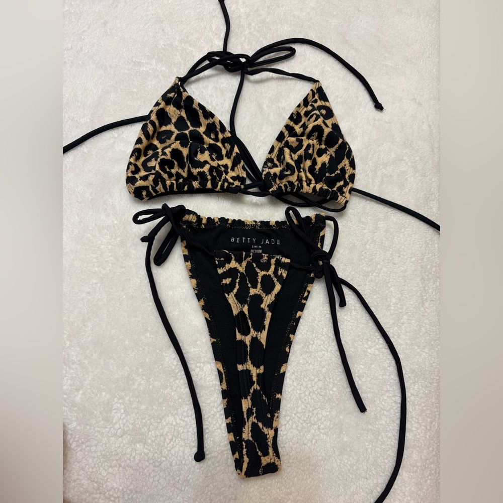 Leopard Print Tie-Side Bikini - Black & Tan